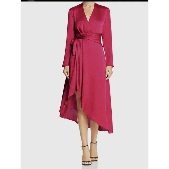Equipment Adisa pink satin asymmetrical wrap style dress 0 Feminine Office - Picture 2 of 10
